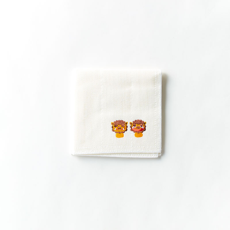 刺繍蚊帳織ふきん（シーサー柄）