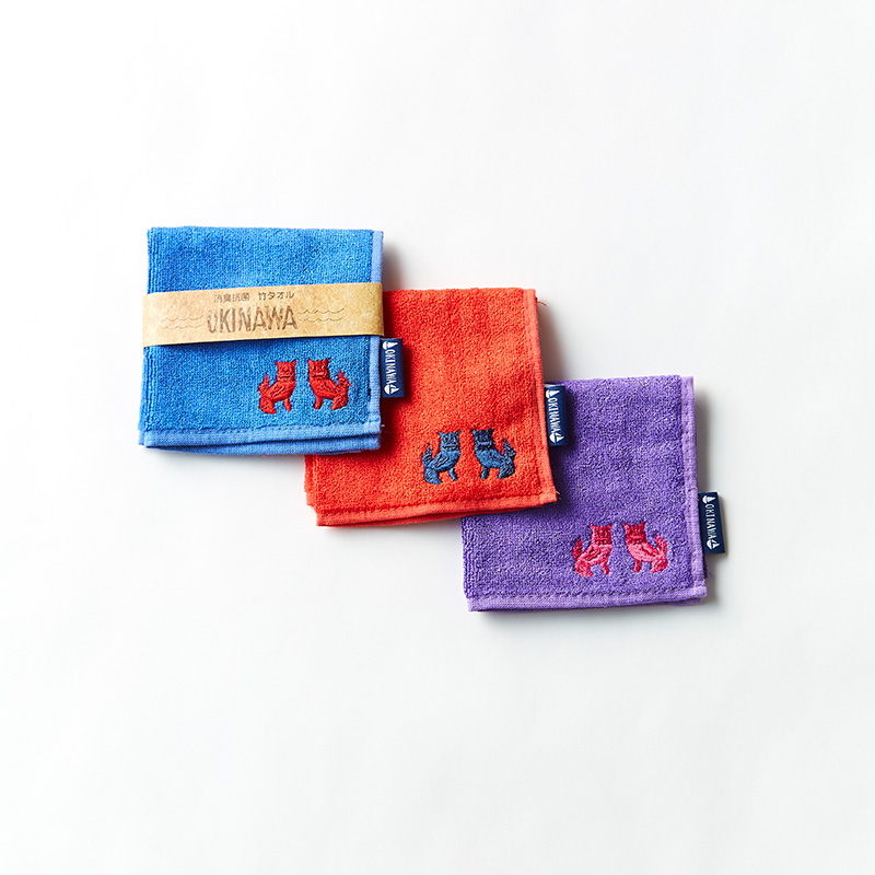 竹繊維刺繍ワンポイントミニタオル（シーサー柄）